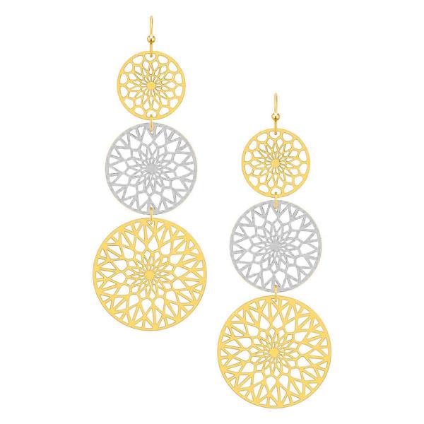 TWO TONE FILIGREE ROUND DANGLE EARRING