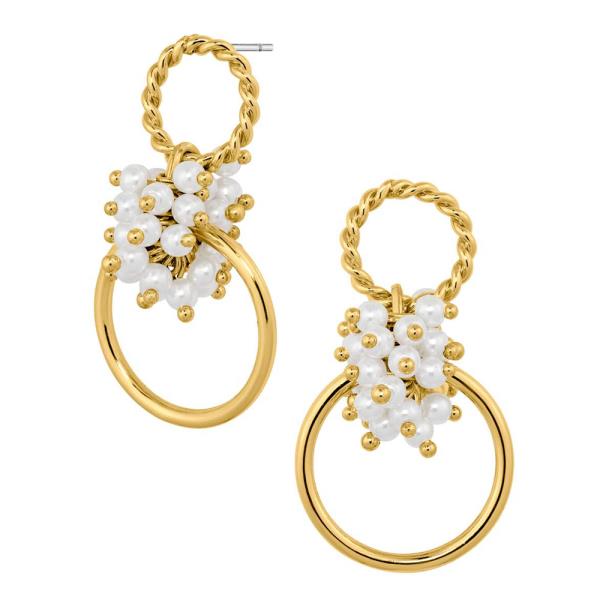 PEARL CLUSTER DOUBLE CIRCLE LINK DANGLE EARRING