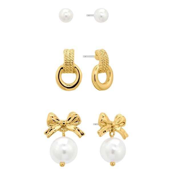 BOW PEARL BEAD ASSORTED EARRING SET