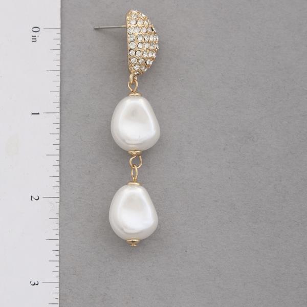 RHINESTONE PEARL BEAD LINK DANGLE EARRING