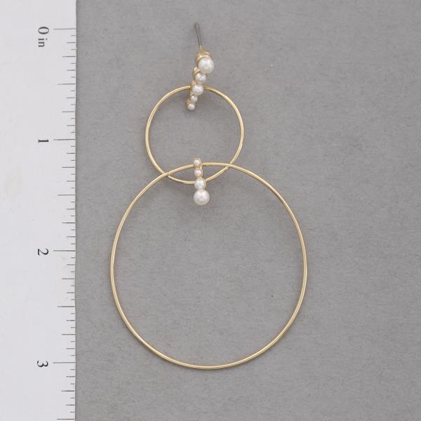 CIRCLE LINK PEARL BEAD METAL DANGLE EARRING