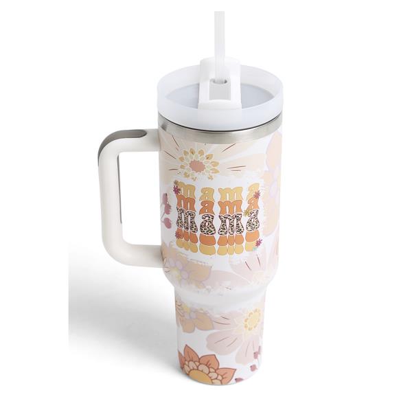 MAMA FLORAL 400Z TUMBLER W/HANDLE DOUBLE WALL STAINLESS STEEL