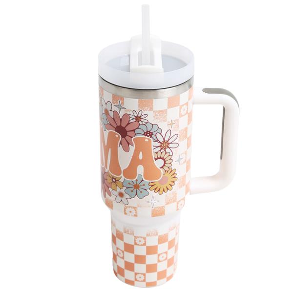 MAMA FLORAL 400Z TUMBLER W/HANDLE DOUBLE WALL STAINLESS STEEL