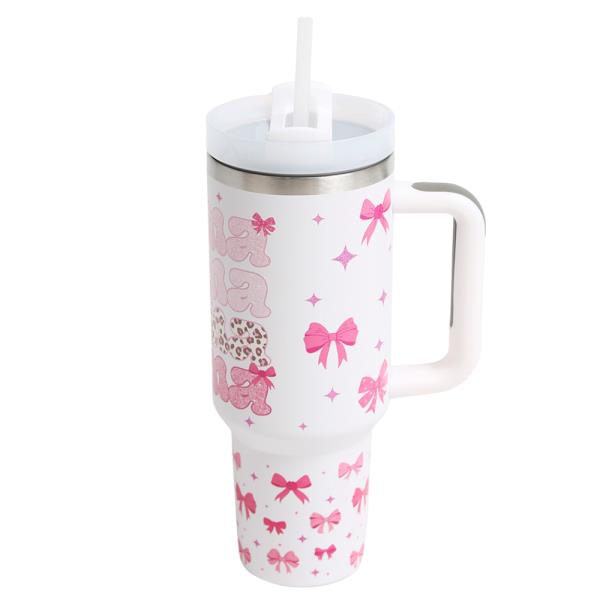 MAMA RIBBONS 400Z TUMBLER W/HANDLE DOUBLE WALL STAINLESS STEEL