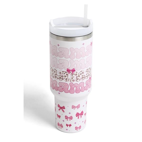 MAMA RIBBONS 400Z TUMBLER W/HANDLE DOUBLE WALL STAINLESS STEEL