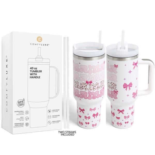 MAMA RIBBONS 400Z TUMBLER W/HANDLE DOUBLE WALL STAINLESS STEEL