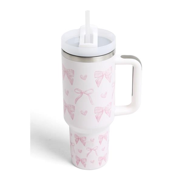 RIBBONS 40 oz TUMBLER W/HANDLE DOUBLE WALL STAINLESS STEEL