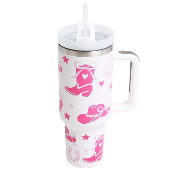 COWGIRL HEART 40 oz TUMBLER W/HANDLE DOUBLE WALL STAINLESS STEEL