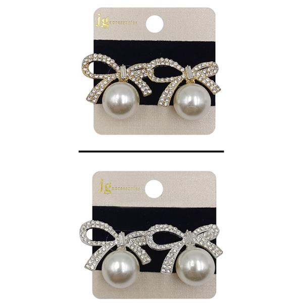 RHINESTONE RIBBON PEARL EARRING (12 UNITS)