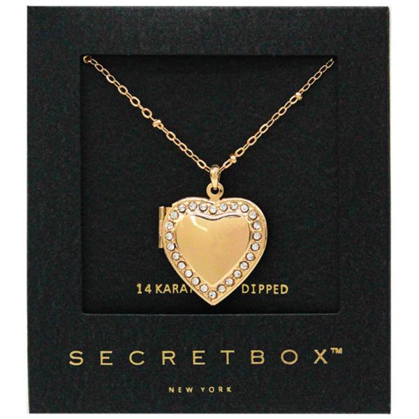 SECRET BOX 14K GOLD DIPPED HEART LOCKET PENDANT NECKLACE