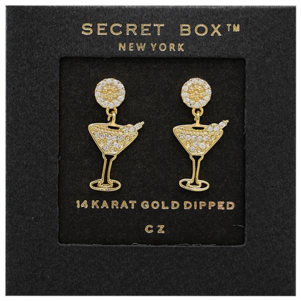 SECRET BOX 14K GOLD DIPPED CZ MARTINI EARRING