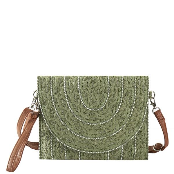 STITCH DETAILED STRAW CLUTCH & CROSSBODY BAG