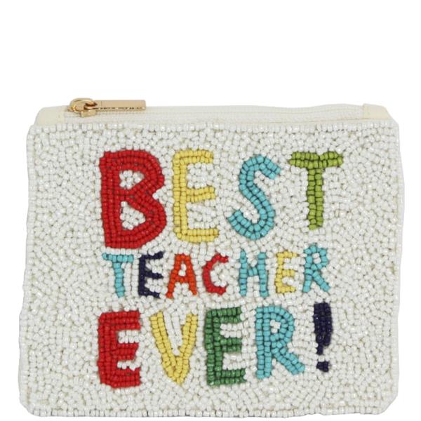 SEED BEAD BEST TEACHER EVER COIN PURSE BAG