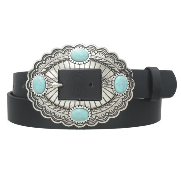 STONE ACCENT OVAL CONCHO BUCKLE BELT