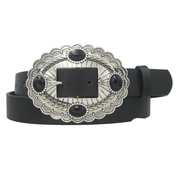 STONE ACCENT OVAL CONCHO BUCKLE BELT