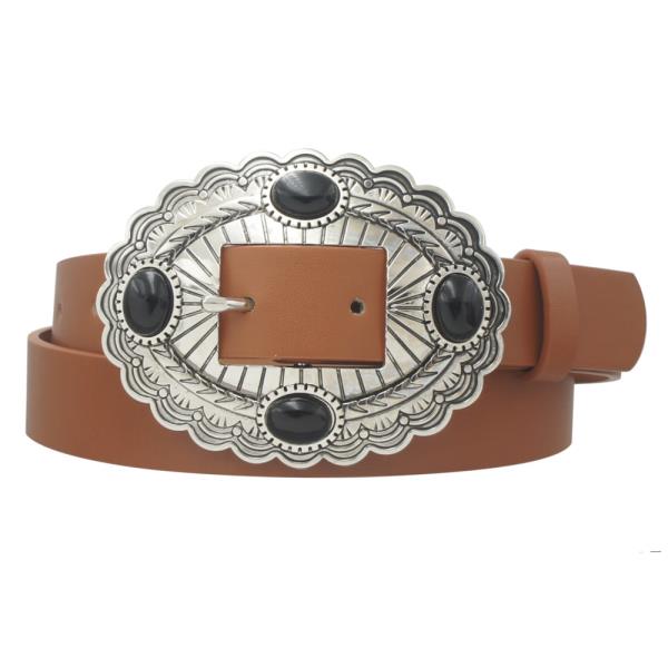 STONE ACCENT OVAL CONCHO BUCKLE BELT