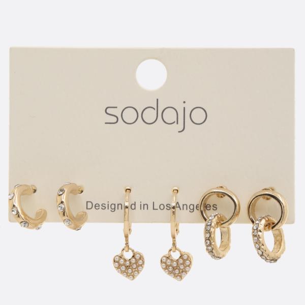 SODAJO HEART DANGLE ASSORTED EARRING SET