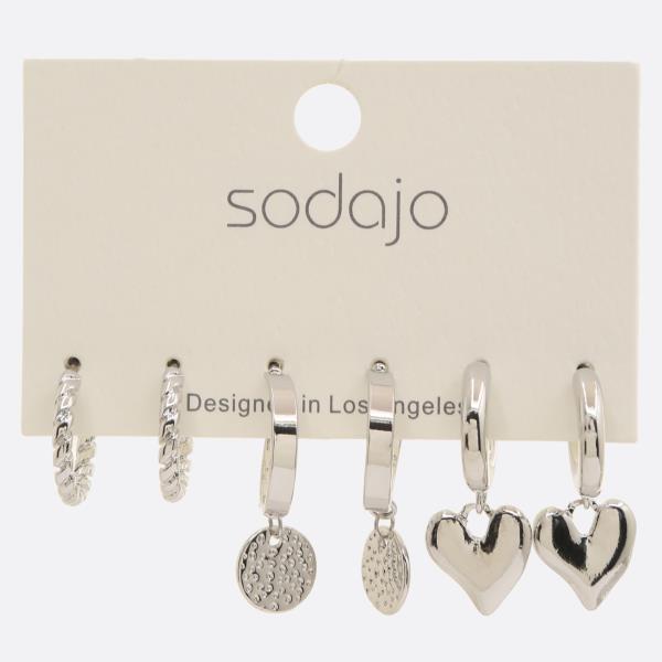 SODAJO HEART SHAPE ASSORTED EARRING SET