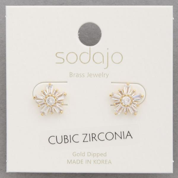 SODAJO FLOWER CZ GOLD DIPPED EARRING