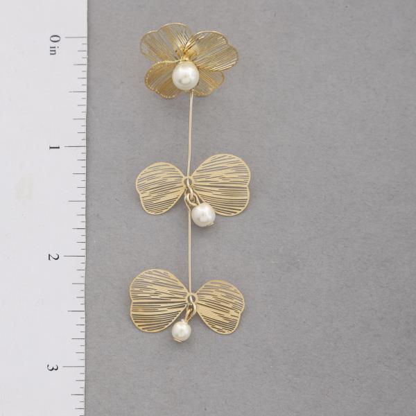 SODAJO PEARL BEAD FLOWER PETAL LINK DANGLE GOLD DIPPED EARRING