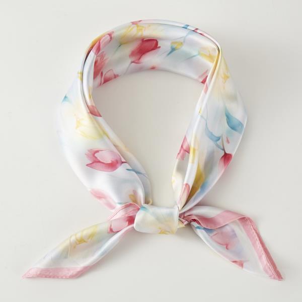 FLORAL PRINT SILKY BANDANA NECK SCARF