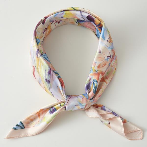 FLORAL PRINT SILKY BANDANA NECK SCARF