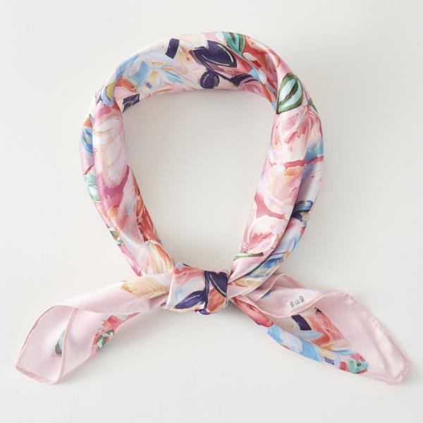 FLORAL PRINT SILKY BANDANA NECK SCARF