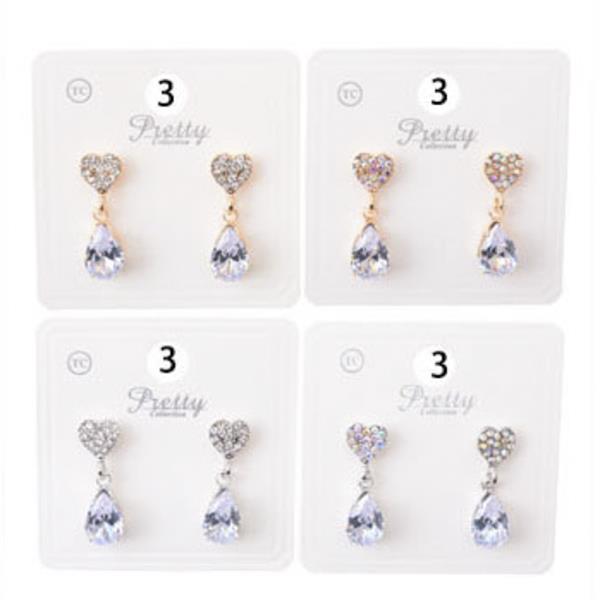 HEART TEARDROP RHINESTONE DANGLE EARRING (12 UNITS)