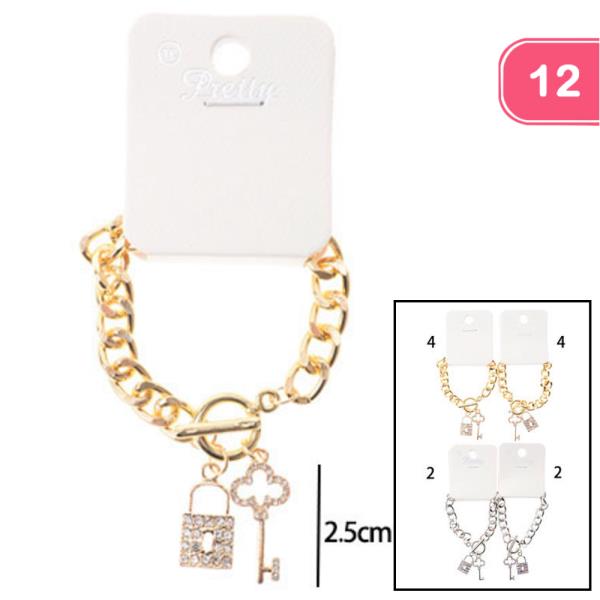 METAL LOCK & KEY CHARM BRACELET (12 UNITS)