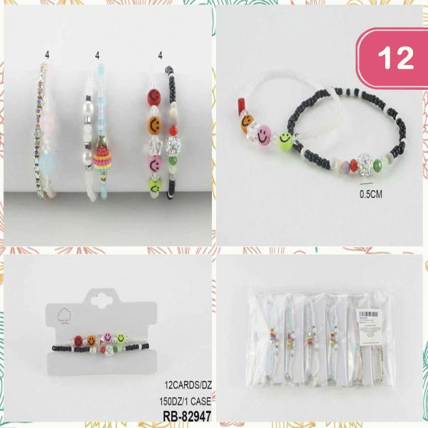 MULTI BEAD HAPPY FACE MIX BRACELET (12 UNITS)