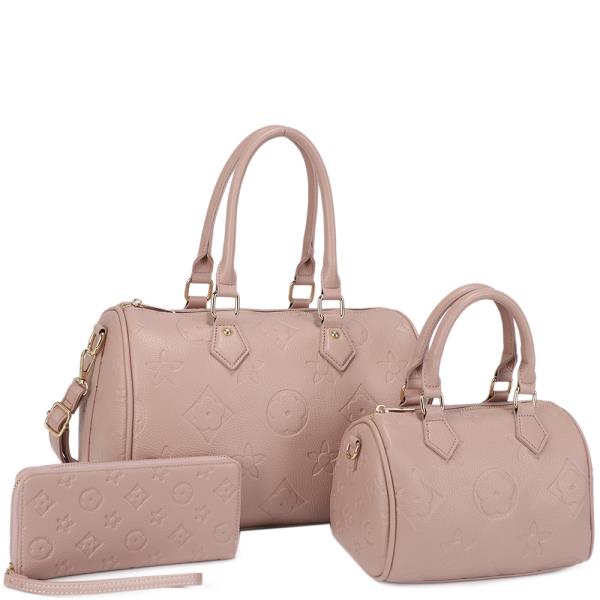 3IN1 MONOGRAM DESIGN SATCHEL W MATCHING BAG W WALLET SET