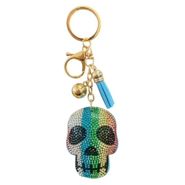 RHINESTONE SKULL KEYCHAIN WITH TASSEL