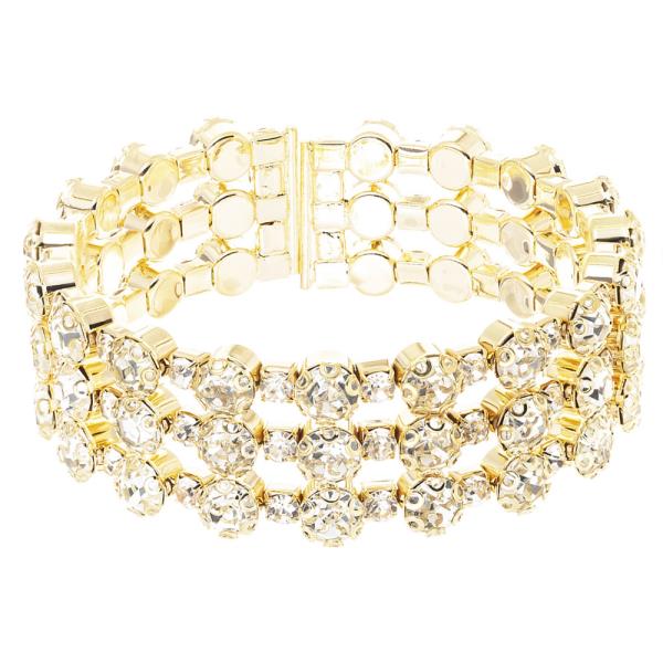 RHINESTONE 3 ROW CUFF BRACELET