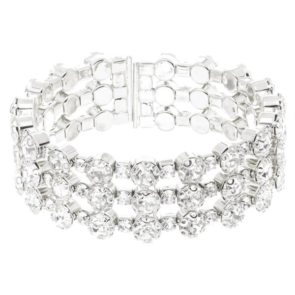 RHINESTONE 3 ROW CUFF BRACELET
