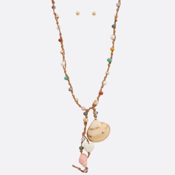 SEASHELL PENDANT BEADED Y SHAPE NECKLACE