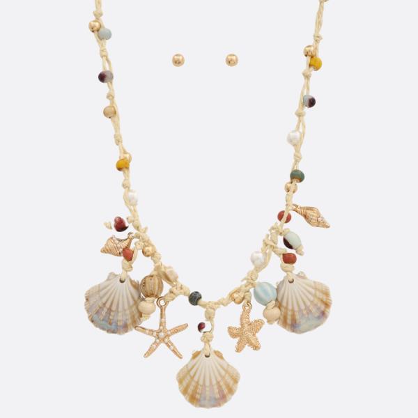 SEASHELL SEA LIFE CHARM BEADED NECKLACE