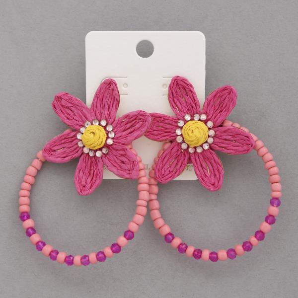 RAFFIA FLOWER BEADED EARRING