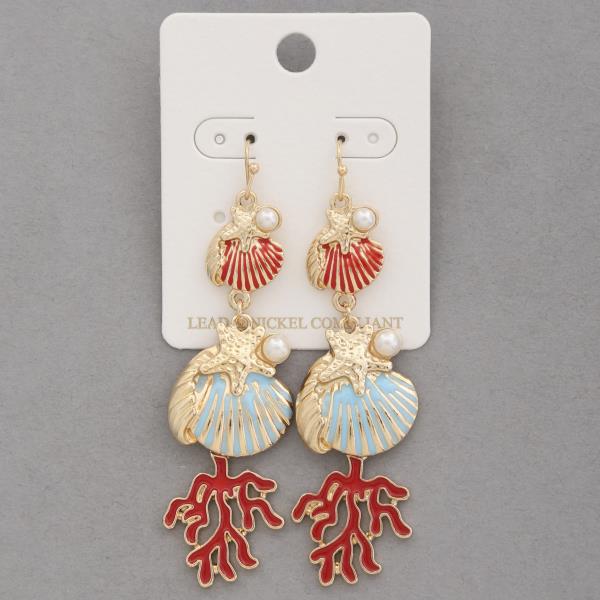 SEASHELL CORAL LINK DANGLE EARRING