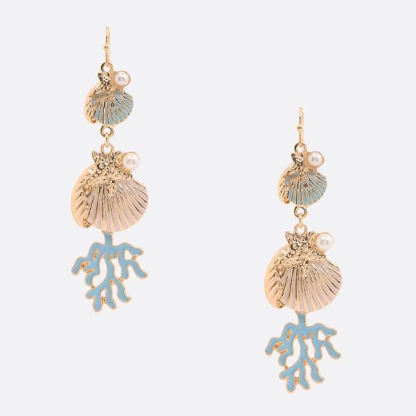 SEASHELL CORAL LINK DANGLE EARRING