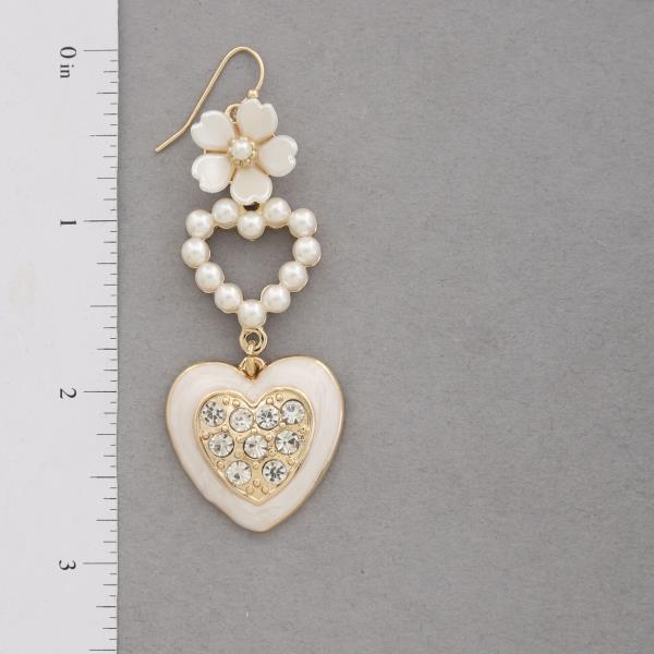 HEART FLOWER PEARL BEAD LINK DANGLE EARRING