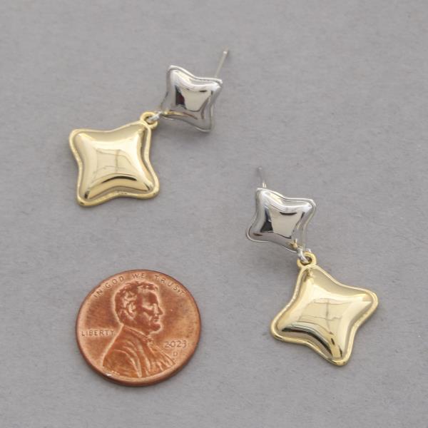 18K GOLD DIPPED TWO TONE STAR DANGLE EARRING