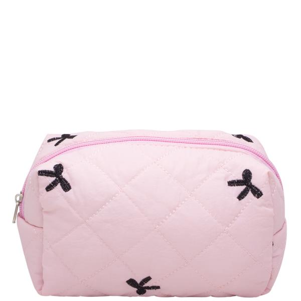 RIBBON PRINT QUILTED ZIPPER POUCH BAG