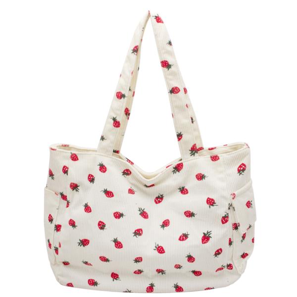 STRAWBERRY PRINT SHOULDER TOTE BAG