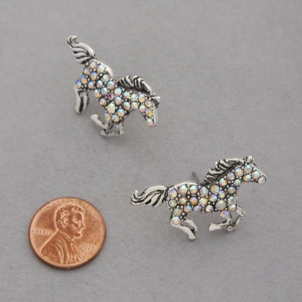 WESTERN STYLE HORSE RHINESTONE METAL EARRING