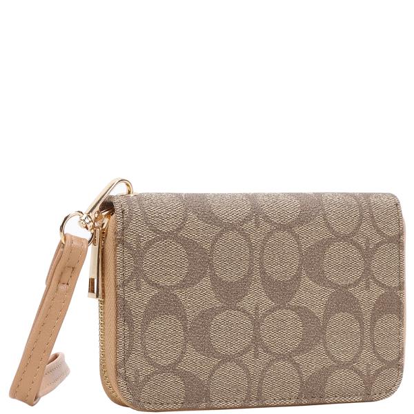 OVAL PATTERN TEXTURED ZIPPER HANDSTRAP WALLET
