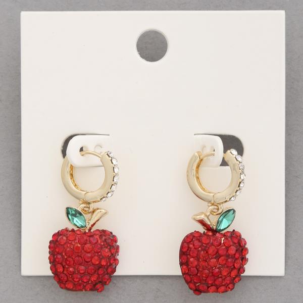 RHINESTONE APPLE HUGGIE EARRING