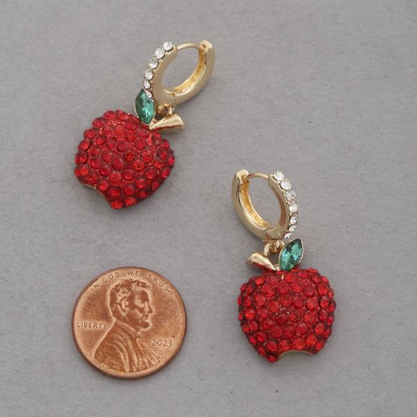 RHINESTONE APPLE HUGGIE EARRING