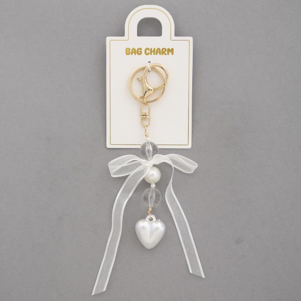 HEART BEAD RIBBON BOW BAG CHARM