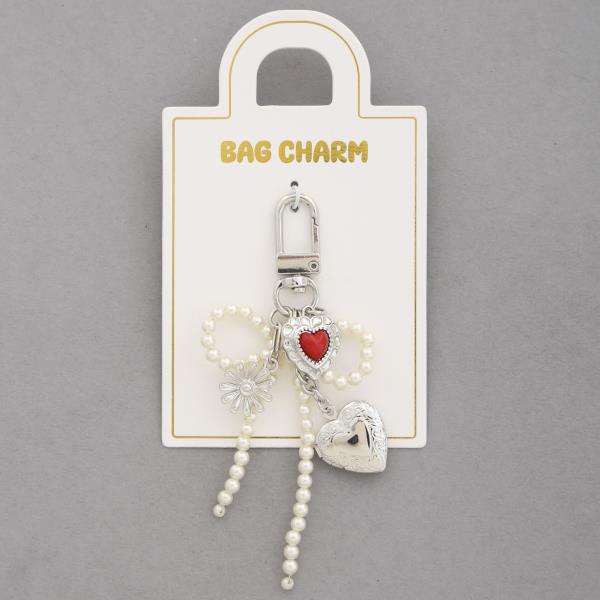 PEARL BOW HEART LOCKET MULTI BAG CHARM