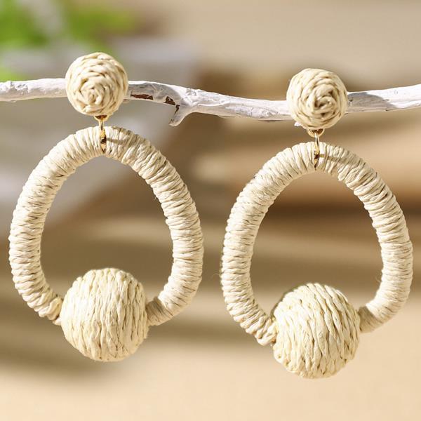 RAFFIA WRAPPED TEARDROP DANGLE EARRING